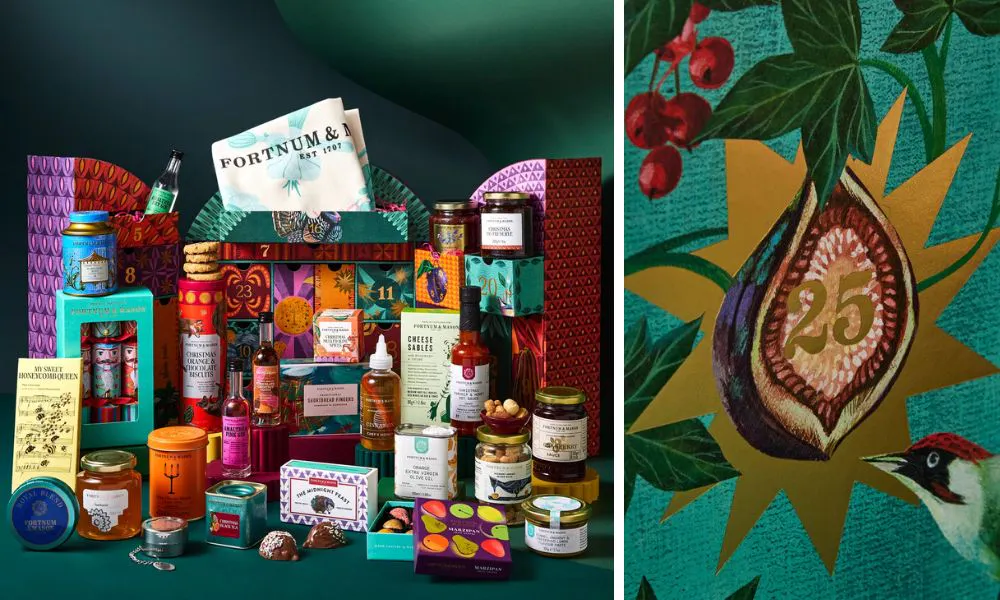pink and blue advent calendar with luxury goods
