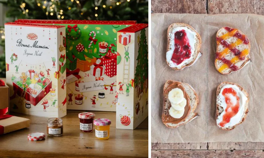 advent calendar surrounded by christmas decorations