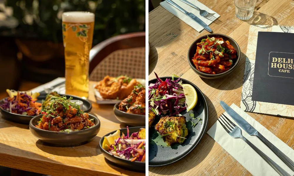 a table covered with Indian street food