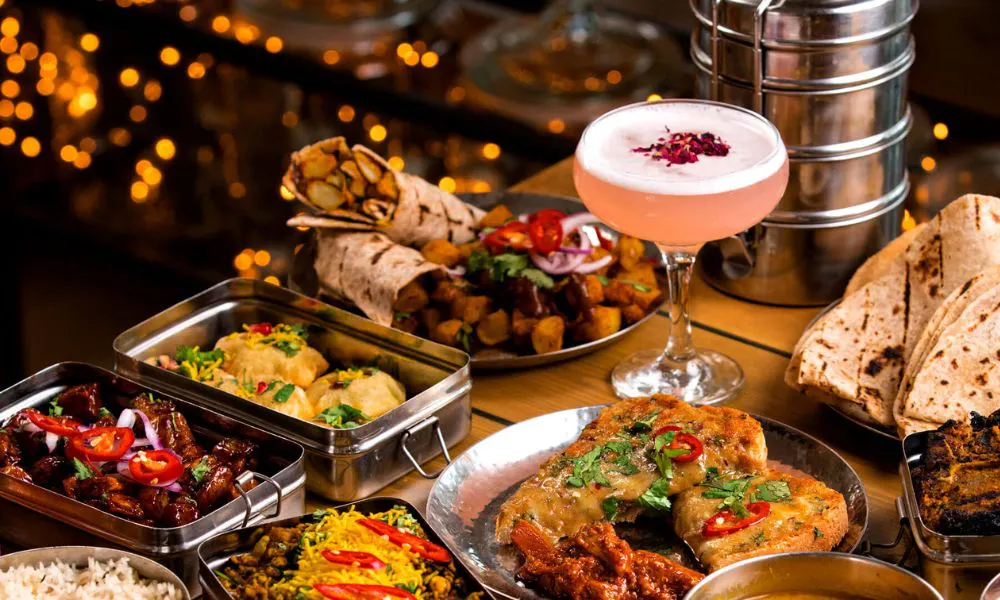 Metal containers with indian street food