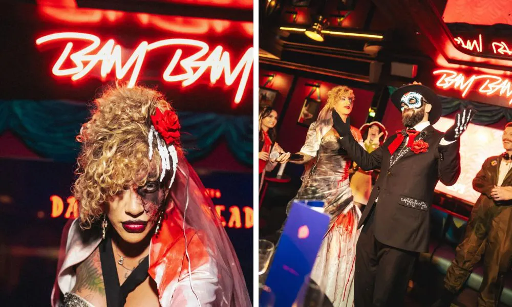 themed actors at a halloween karaoke