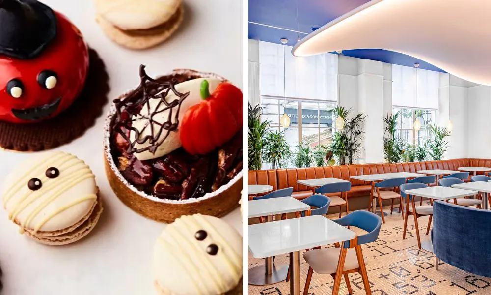 halloween macarons and chic cafe interiors