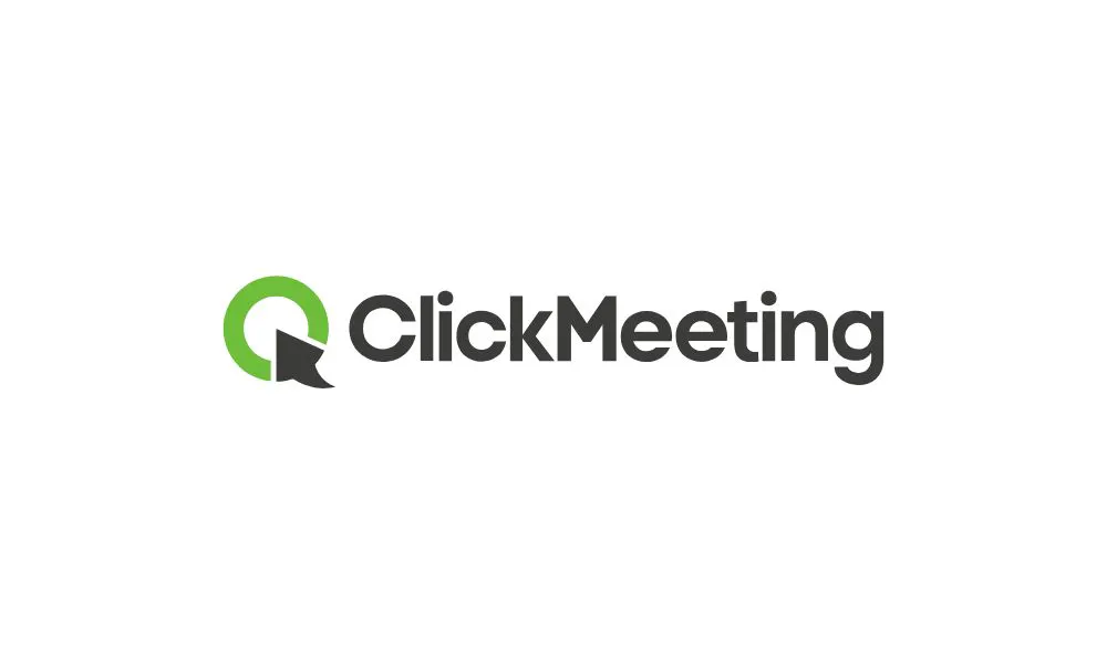 green circle and black letters that read 'clickmeeting'