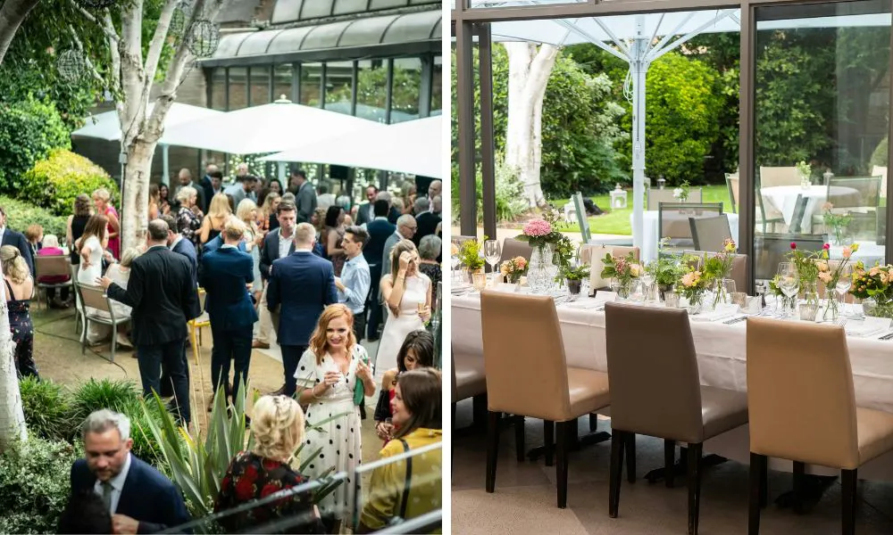 drinks reception in the gardens at Frederick's
