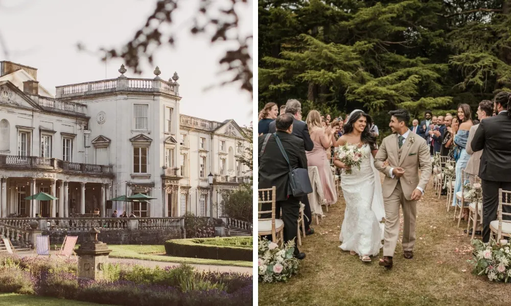 outdoor wedding ceremony and large stately home