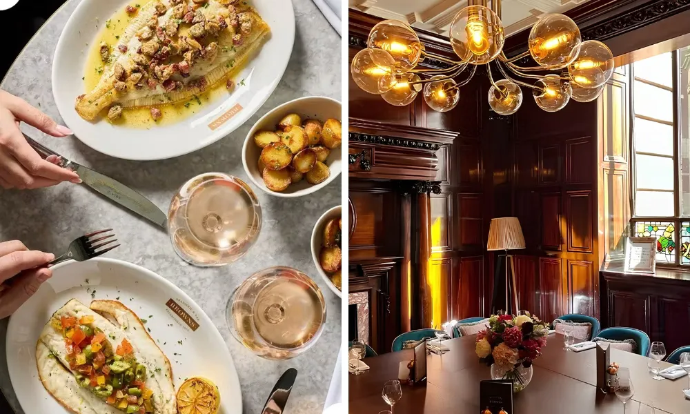 wood panelled private dining room and lemon solde