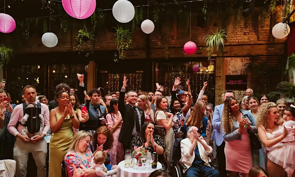 people celebrating at a wedding