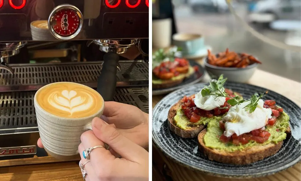 barista making a coffee and avocado on toast