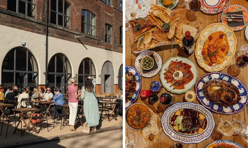 outdoor terrace and selection of sardinian dishes