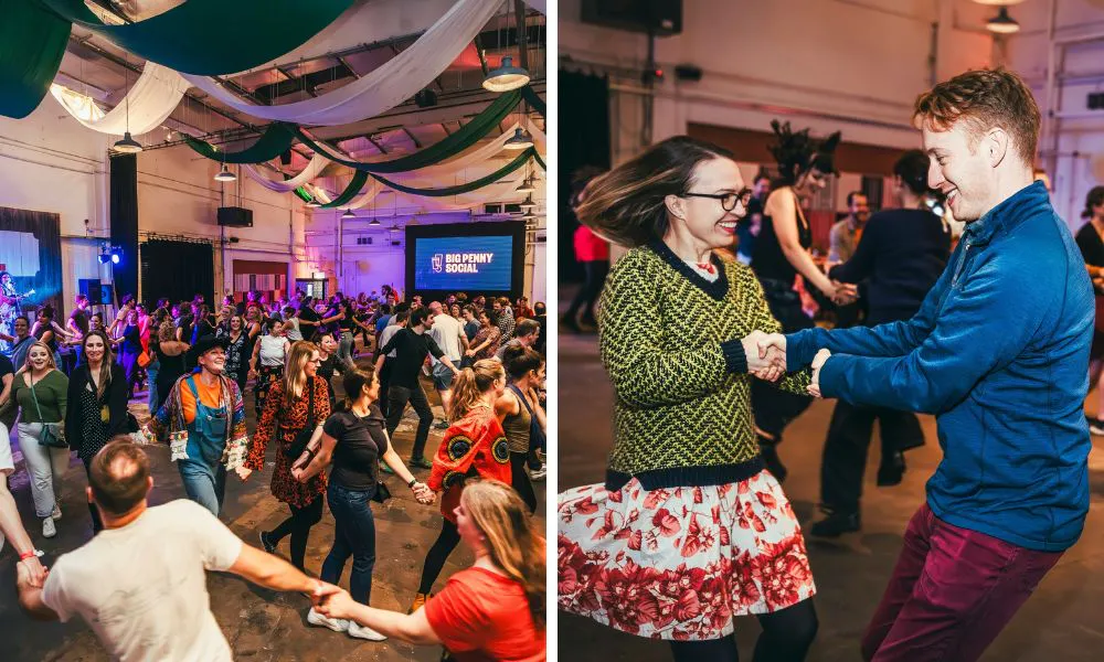 people dancing in ceilidh for burns night