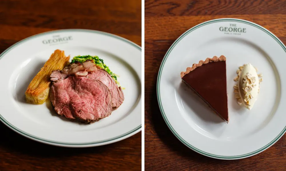 roast beef and tart with ice cream