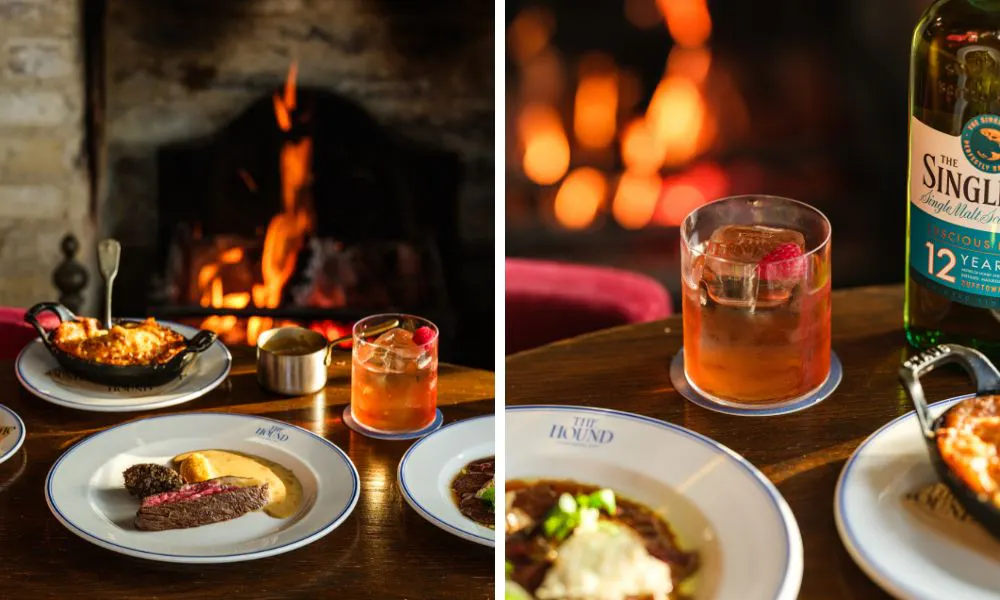burns night feasting menu in front of a fire and whisky cocktail