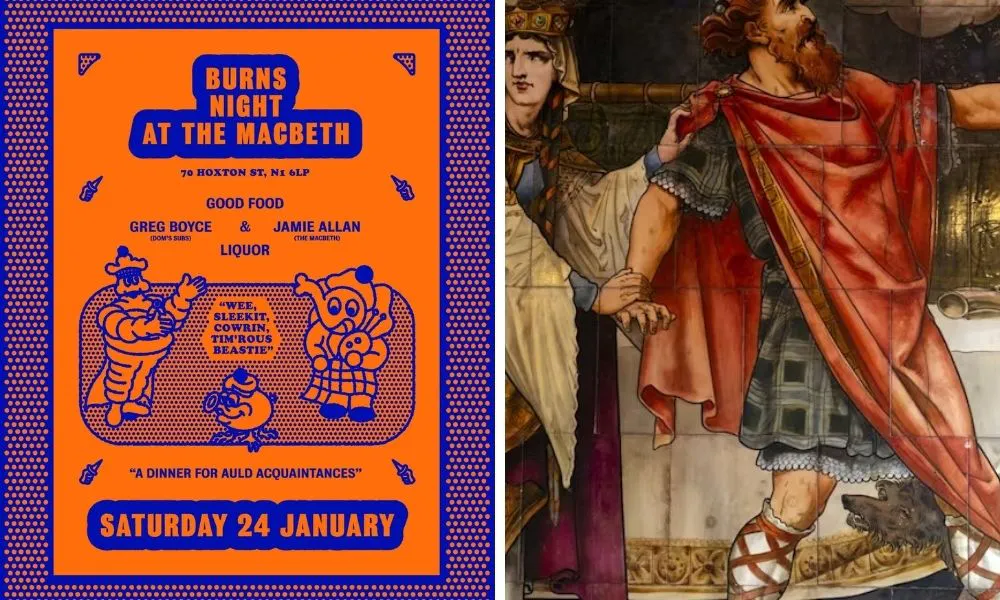 poster for burns night special and mural in pub