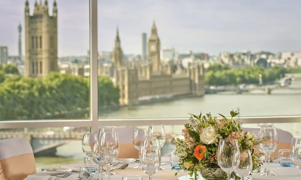 wedding dinner with view of big ben and the thames