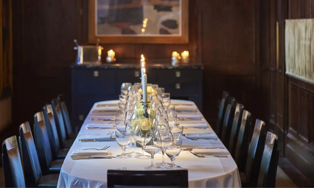 a private dining room set up for an event