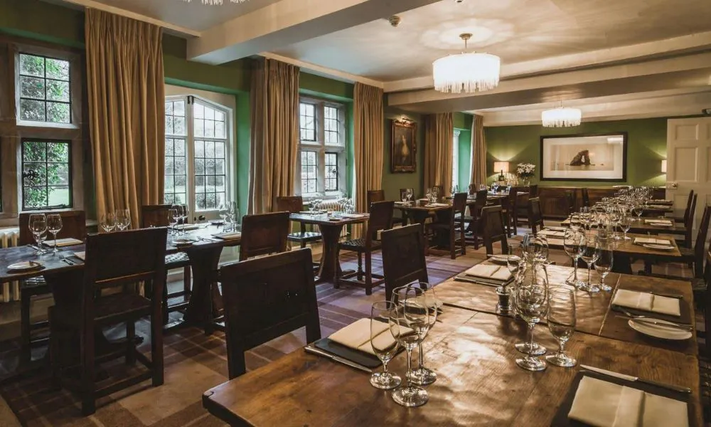 green restaurant interior