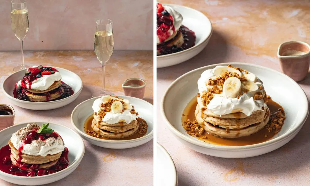 a selection of pancake stacks at midlred's