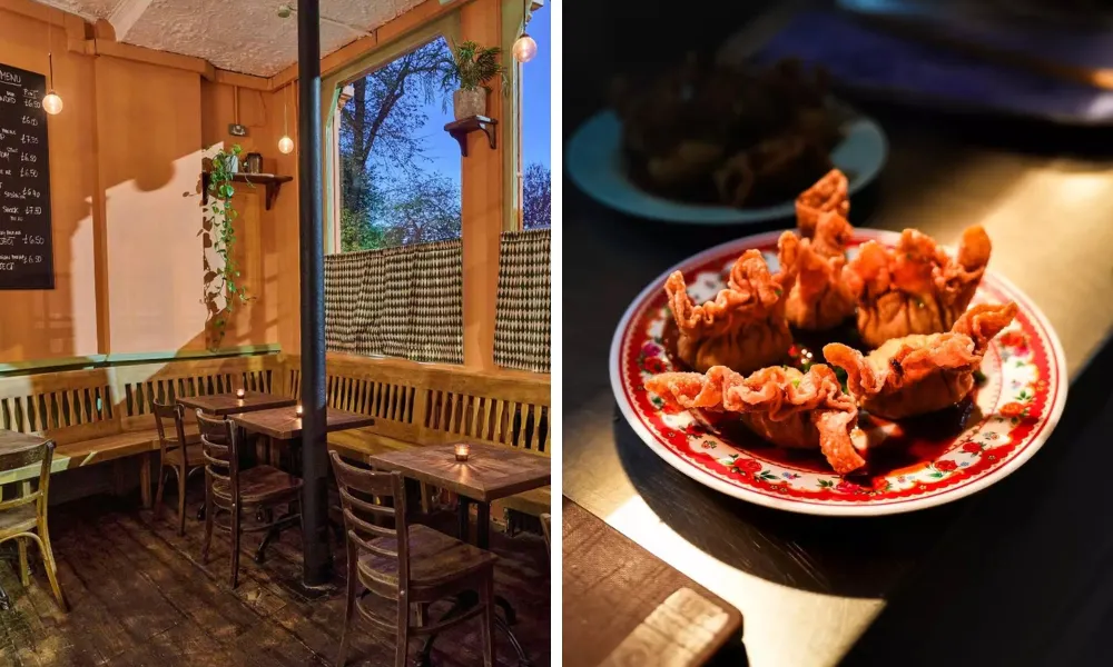 tables and fried wontons at Ling Lings at Godet