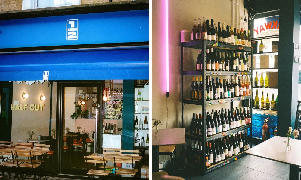 Bottle shop and wine bar with blue frontage