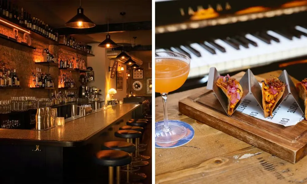 Counter top dining and cocktail with tacos