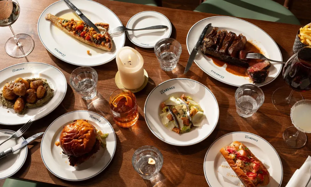 Range of gastropub dishes on a table