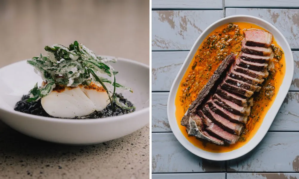Cod dish, and steak dish