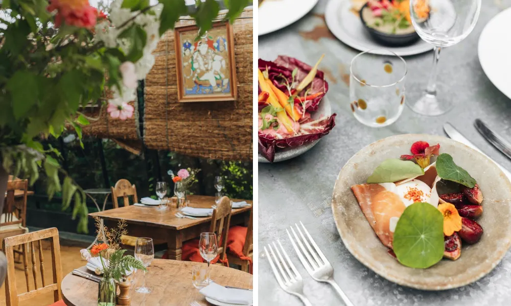 rustic floral dining room and plate with nasturtium