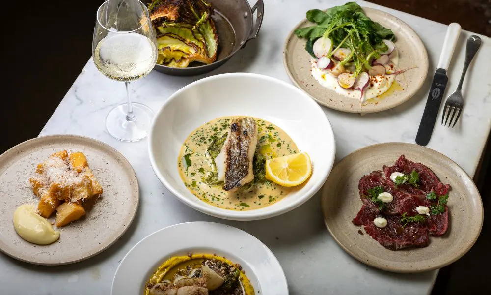 Informal sharing dishes on table