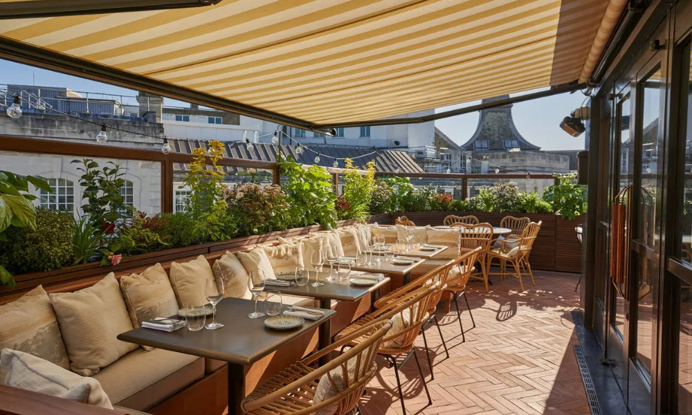 terrace in the sunshine with awning
