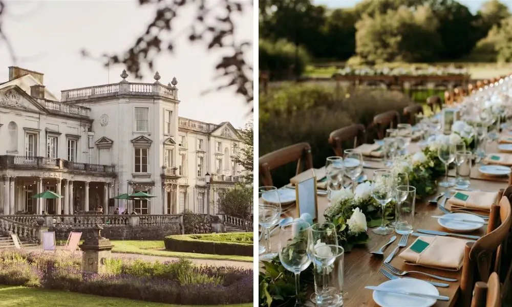 old mansion home and outdoor banquet table