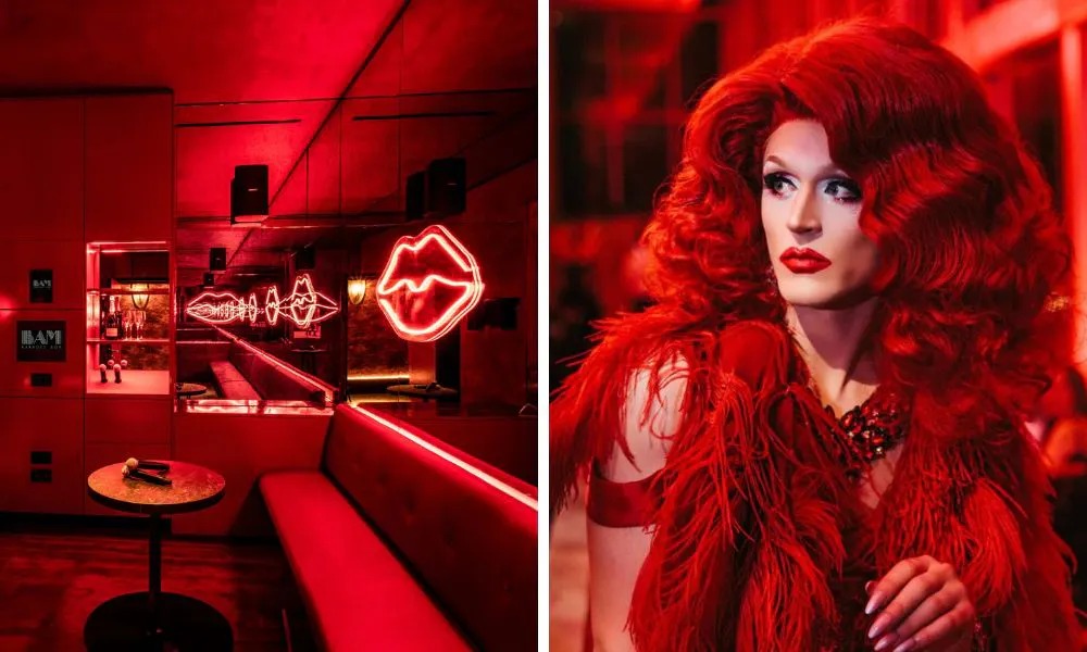 a karaoke room at BAM (left), and Envy the Queen (right)