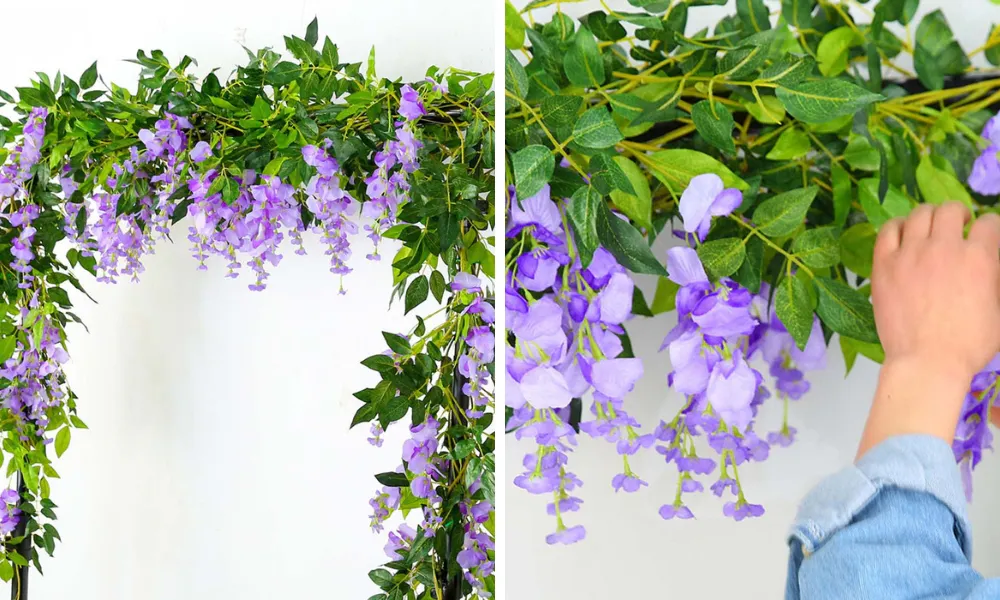 fake wisteria garlands with purple flowers