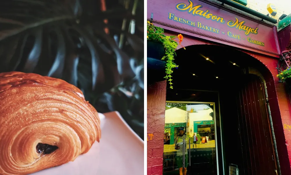 Bakery shopfront and close up croissaint