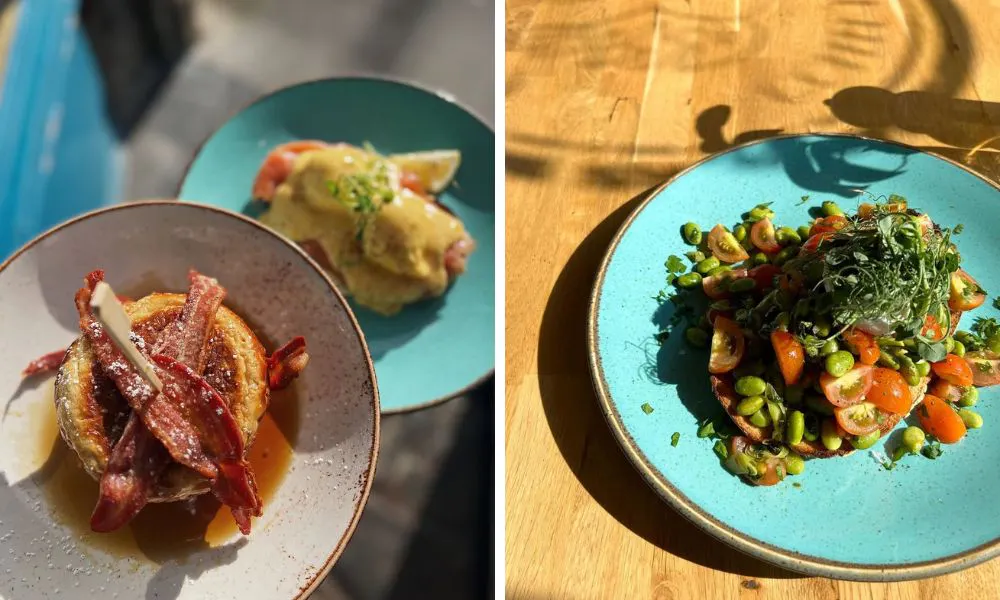 bacon pancakes and edamame on toast