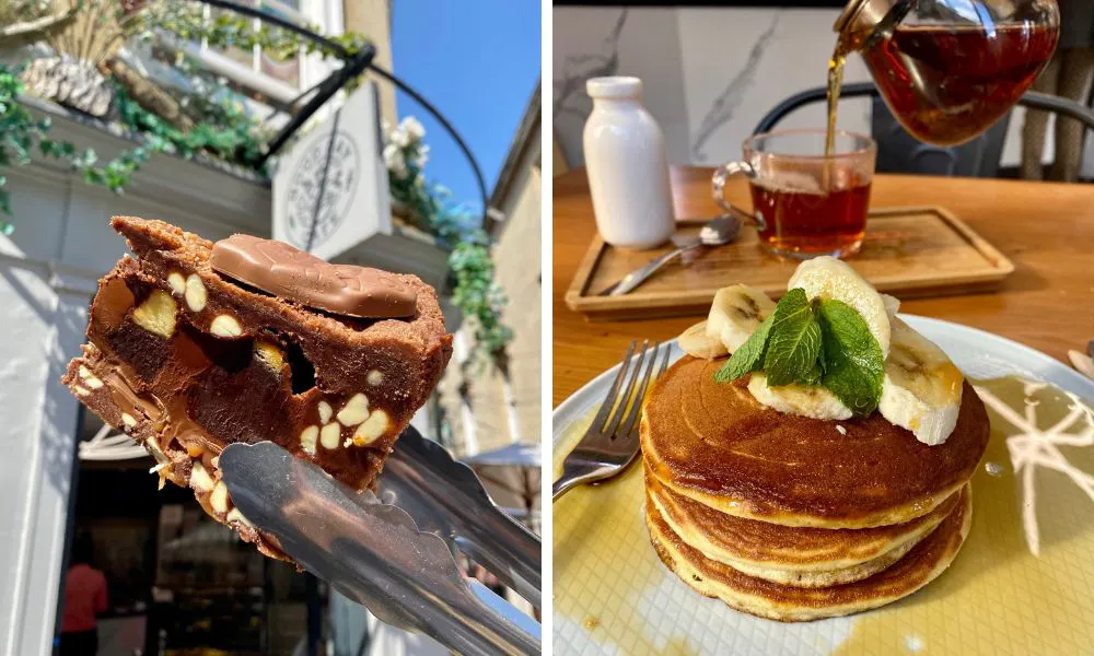 sweet treats and a stack of pancakes