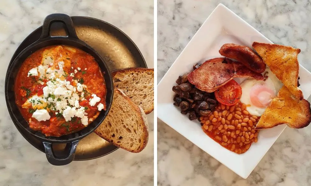 shakshuka and a full English breakfast
