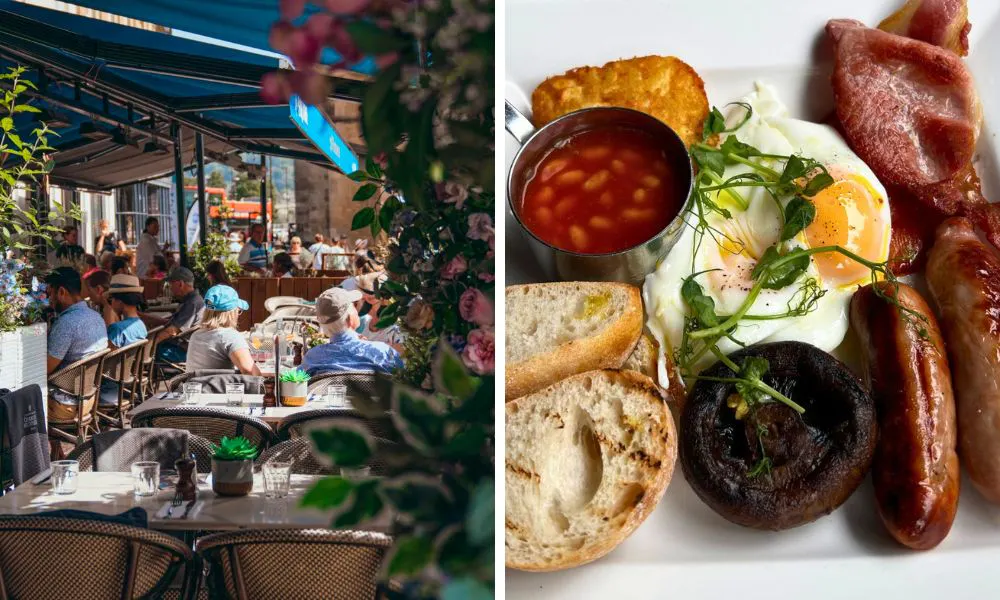 outdoor restaurant terrace and a full English breakfast