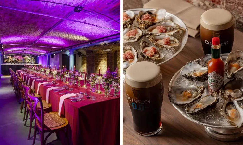 Guinness and oysters and image of vault banquet