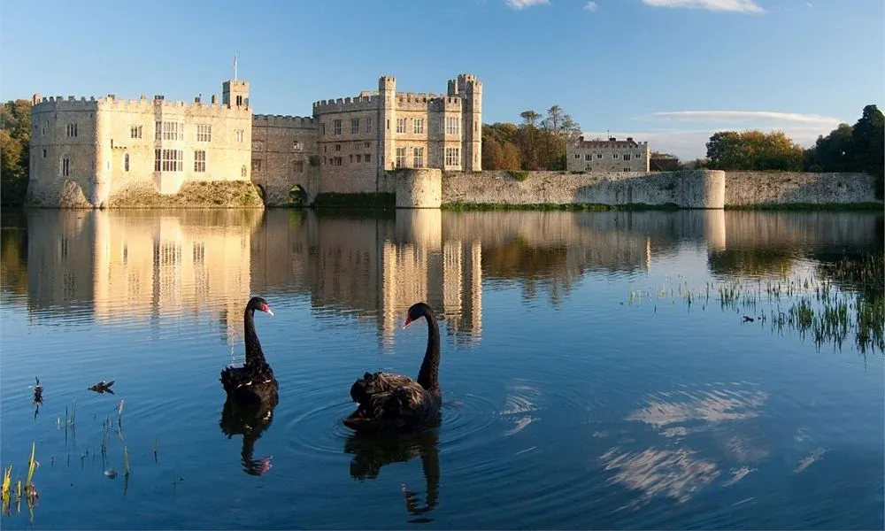 Leeds Castle seen reflecting in the moat