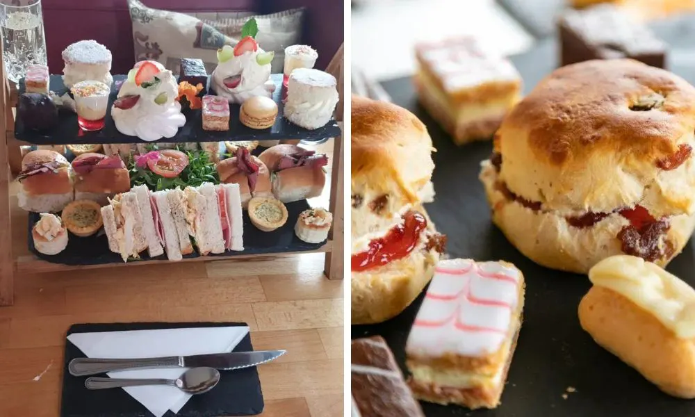 A selection of afternoon tea served on slates 
