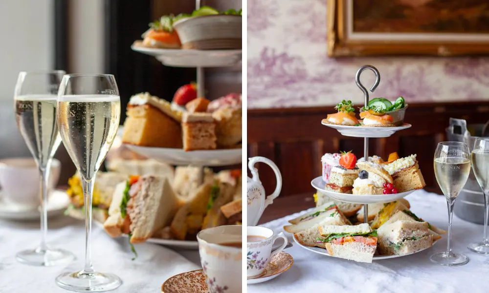 table set up for afternoon tea with Prosecco