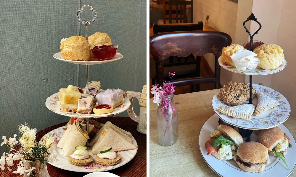 Traditional afternoon tea on vintage cake stand