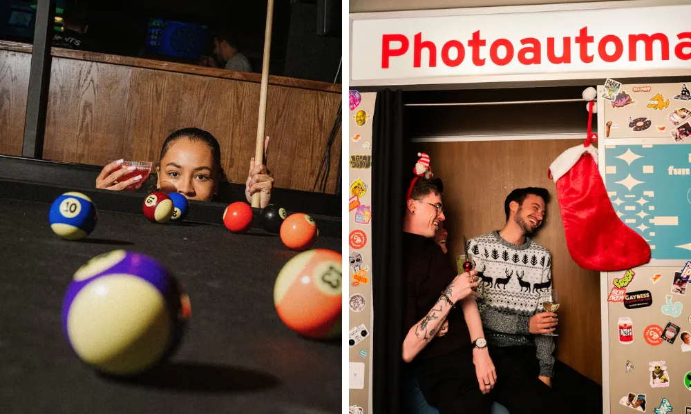 pool table and photobooth at The Lucky Goat