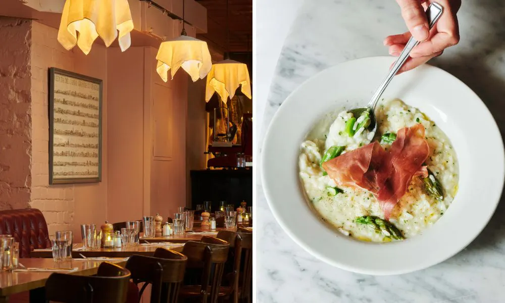 Polpo private dining room and plate of risotto