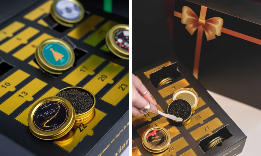 Caviar advent calendar with small gold doors