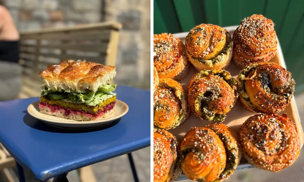 focaccia sandwich and savoury morning rolls