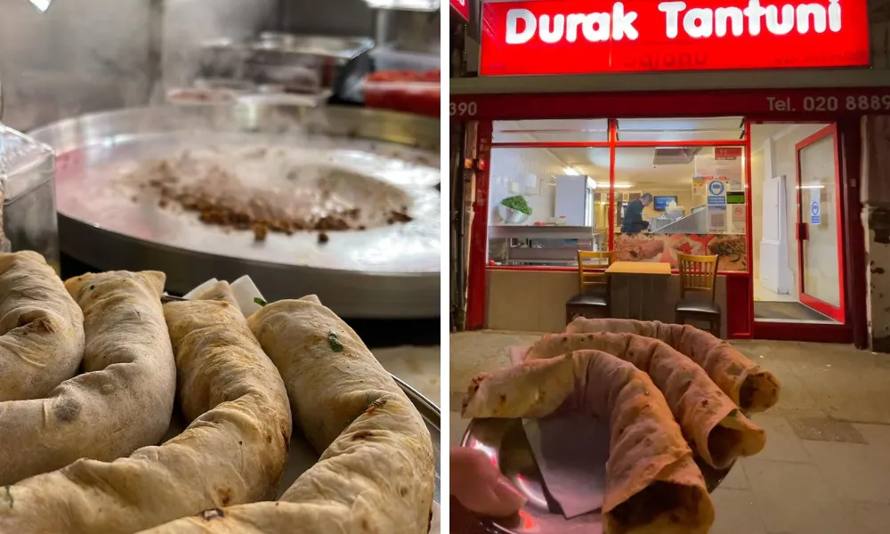 tantuni cooked on a large metal plate