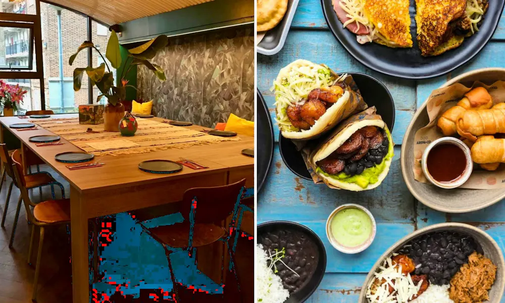 Single table and dishes from the menu