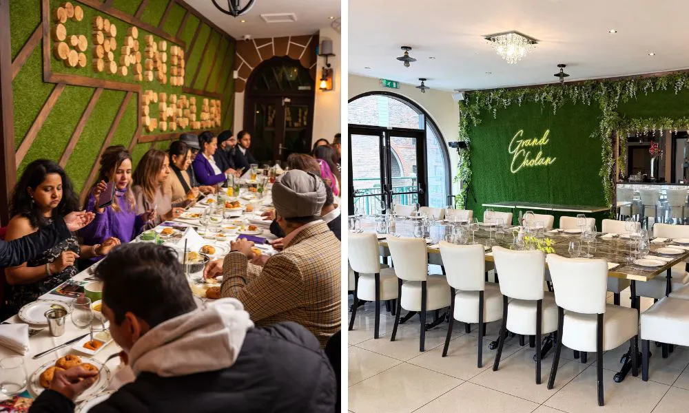 group dinner in a private dining room with botanical walls