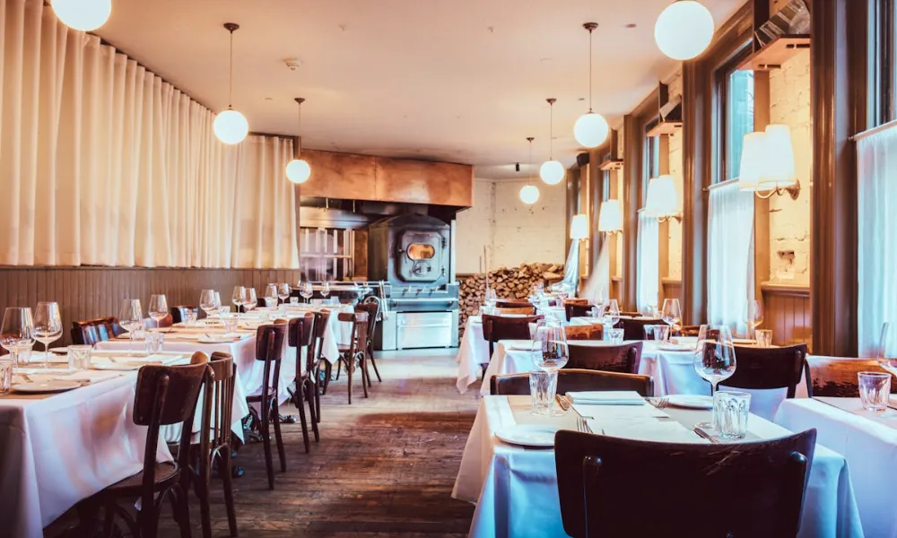 devonshire dining room with wood fire